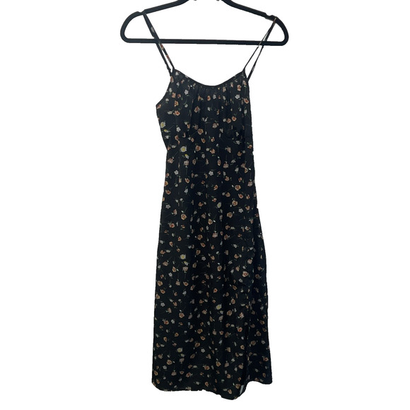 Shein Sun Dress Y2K Babydoll Vibes Midi Black Ditsy Floral Spagetti Strap Slit M - Picture 1 of 12